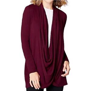 J. JILL PureJill M Twist Open Front‎ Cardigan Wrap Top Burgundy Wine Red